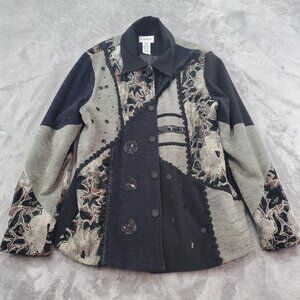 Vintage Tapestry Blazer Jacket Womens M Button Up Patchwork Old Money Art Boho